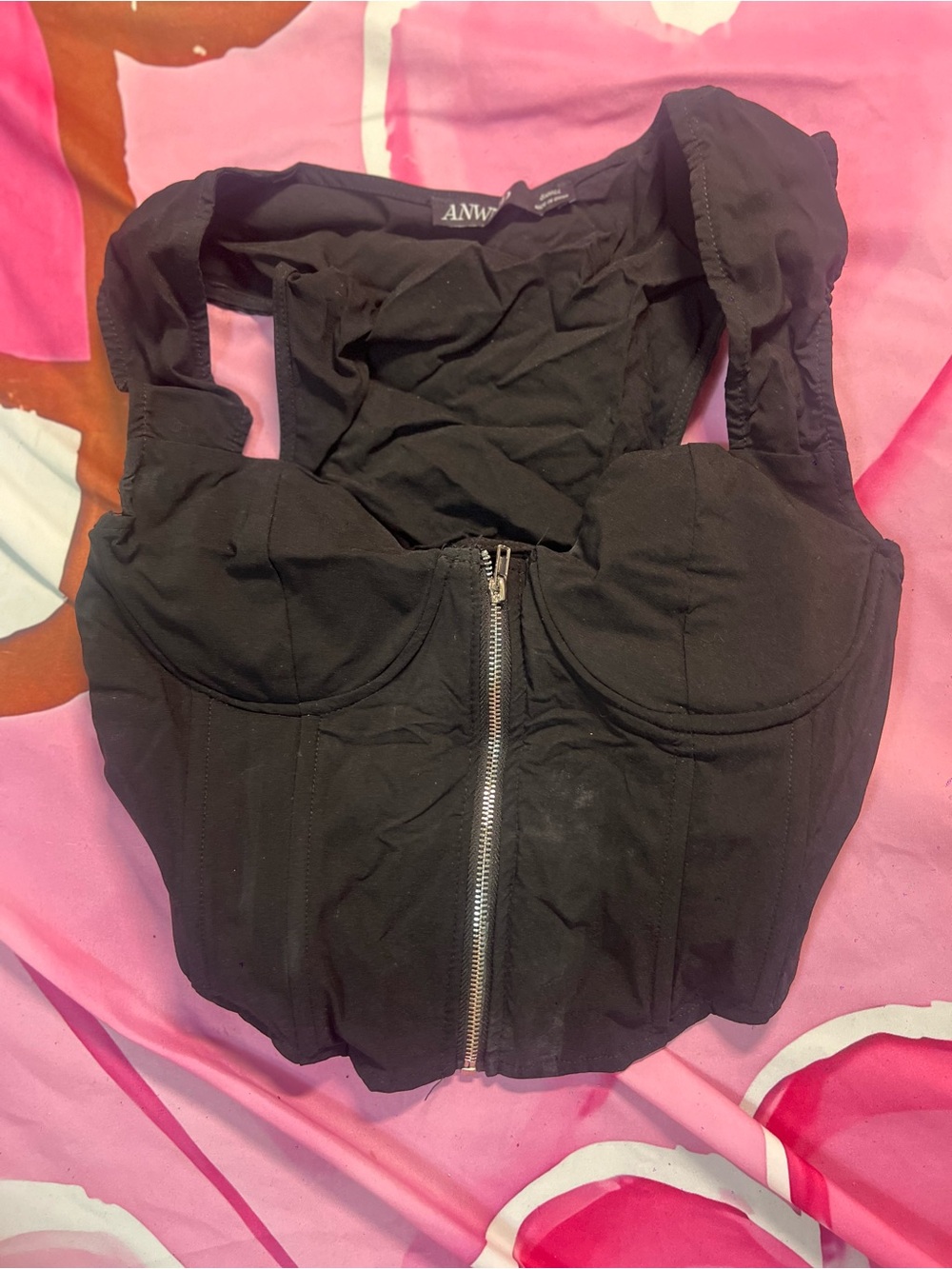 Black Zip-Front Bustier Crop Top